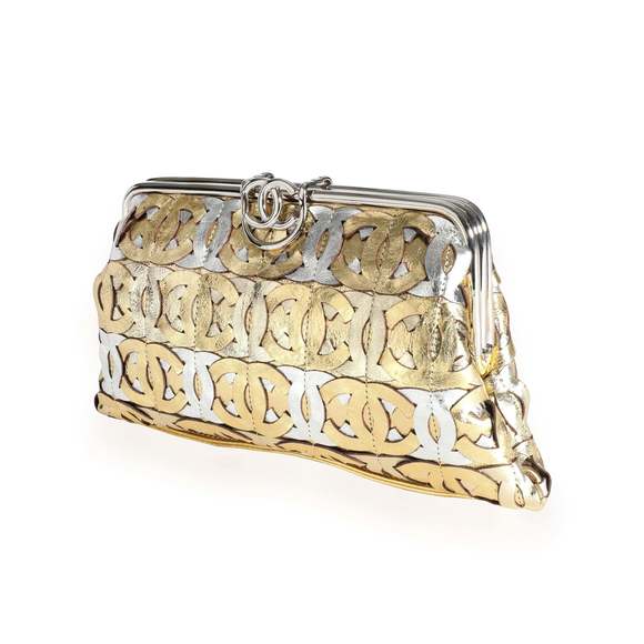 Chanel Gold & Silver Crackled Calfskin CC Mix Frame Clutch - Picture 2 of 7